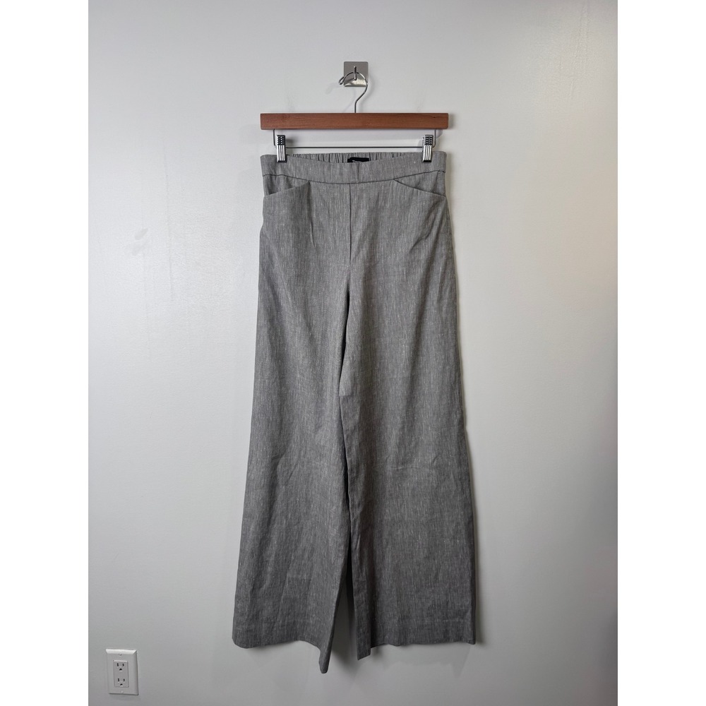 Theory Women Grey Linen Terena PO Soft Crunch Mel Wide Leg Pants 4